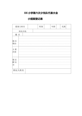 2024年学校第六次少代会小提案登记表