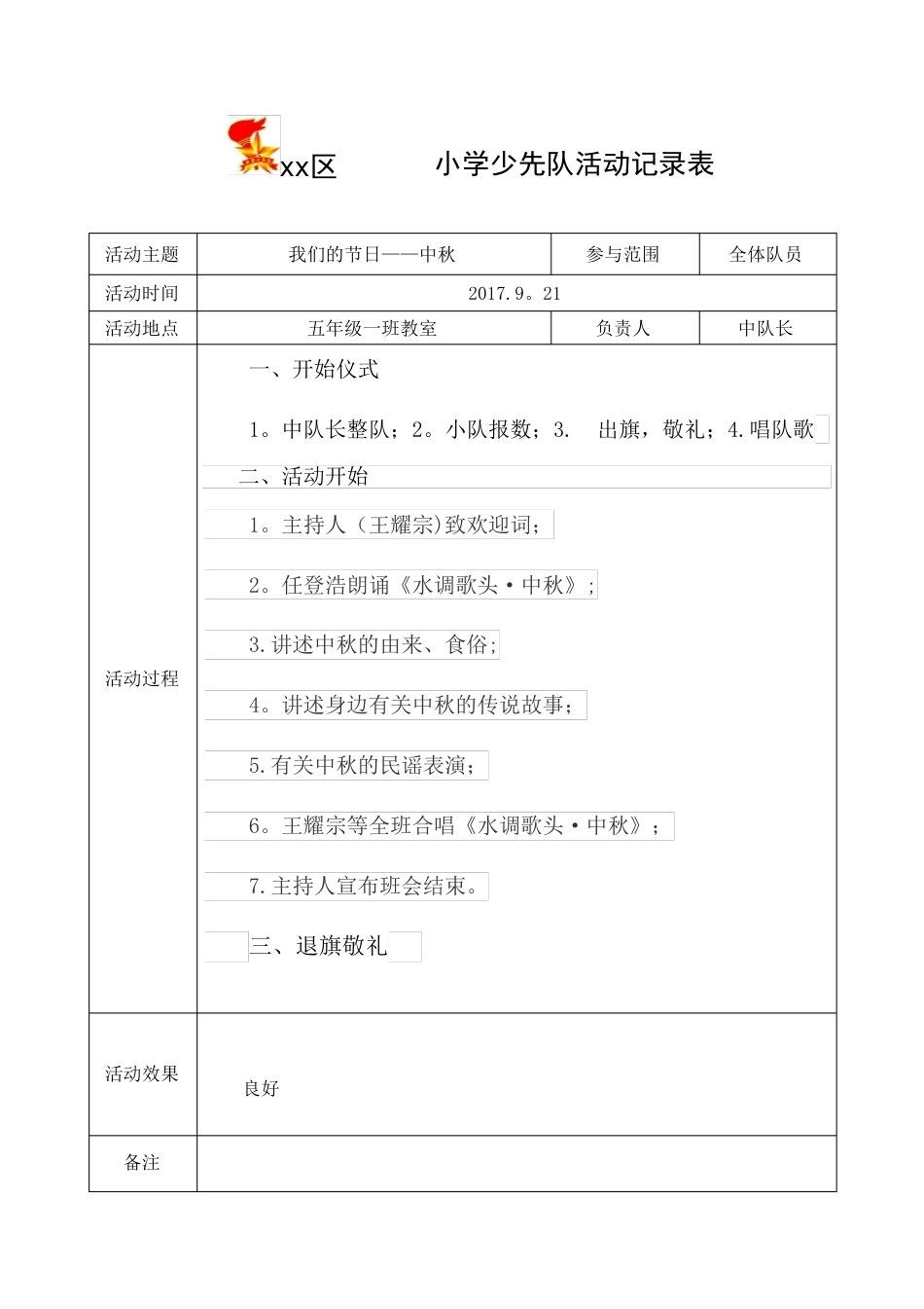 少先队活动记录表【范本模板】_第2页