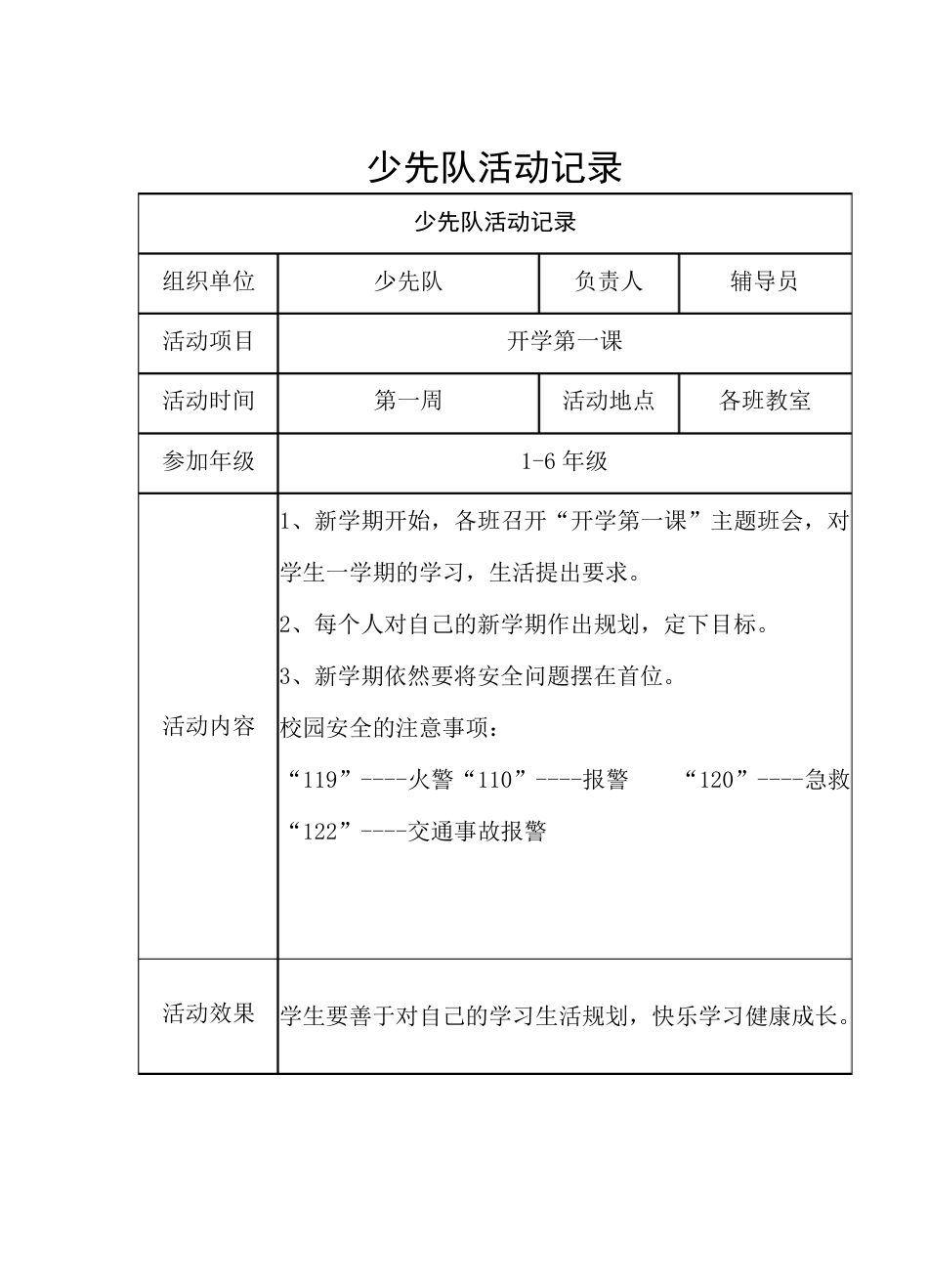 少先队活动记录18周_第1页