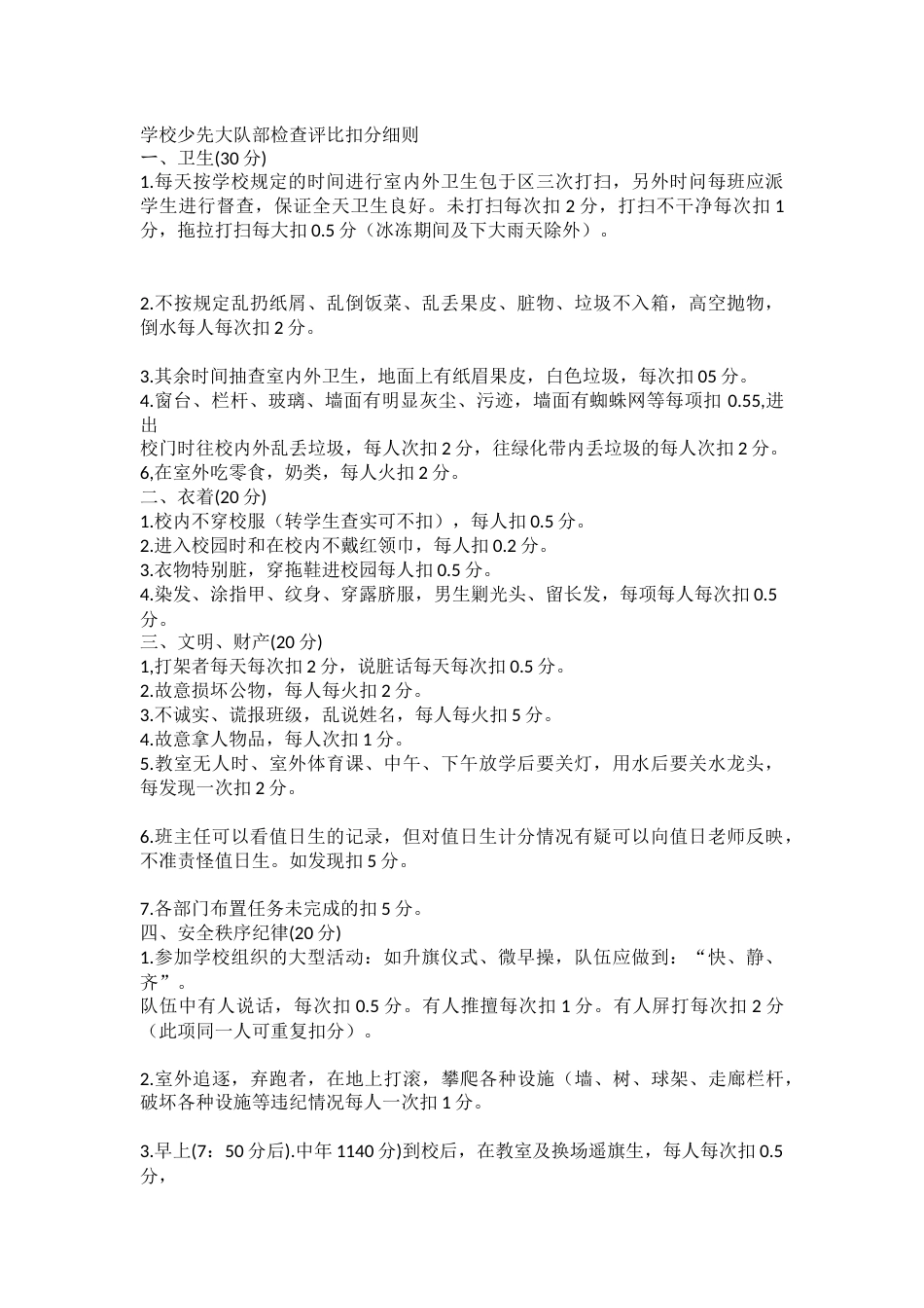 学校少先大队部检查评比扣分细则_第1页