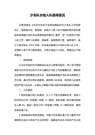 少年先锋队分批入队指导意见