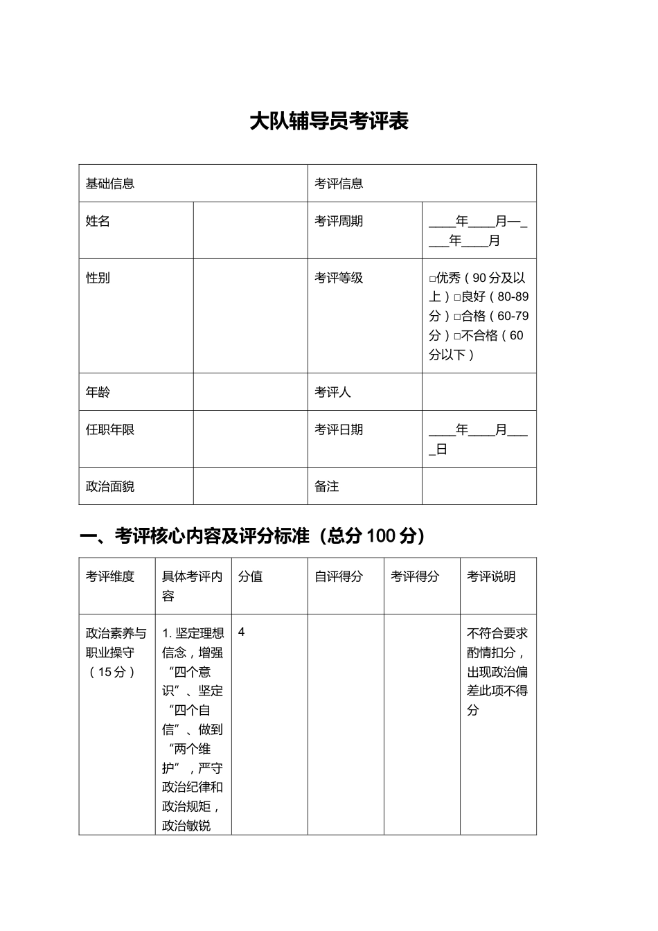 大队辅导员考评表_第1页