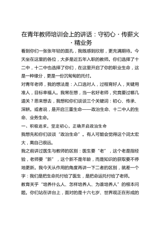 在青年教师培训会上的讲话：守初心・传薪火・精业务