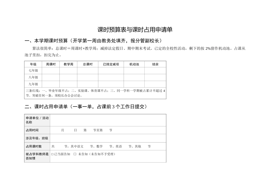 附表:课时预算表与课时占用申请单_第1页