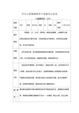 2023年学生心理健康教育个案辅导记录表