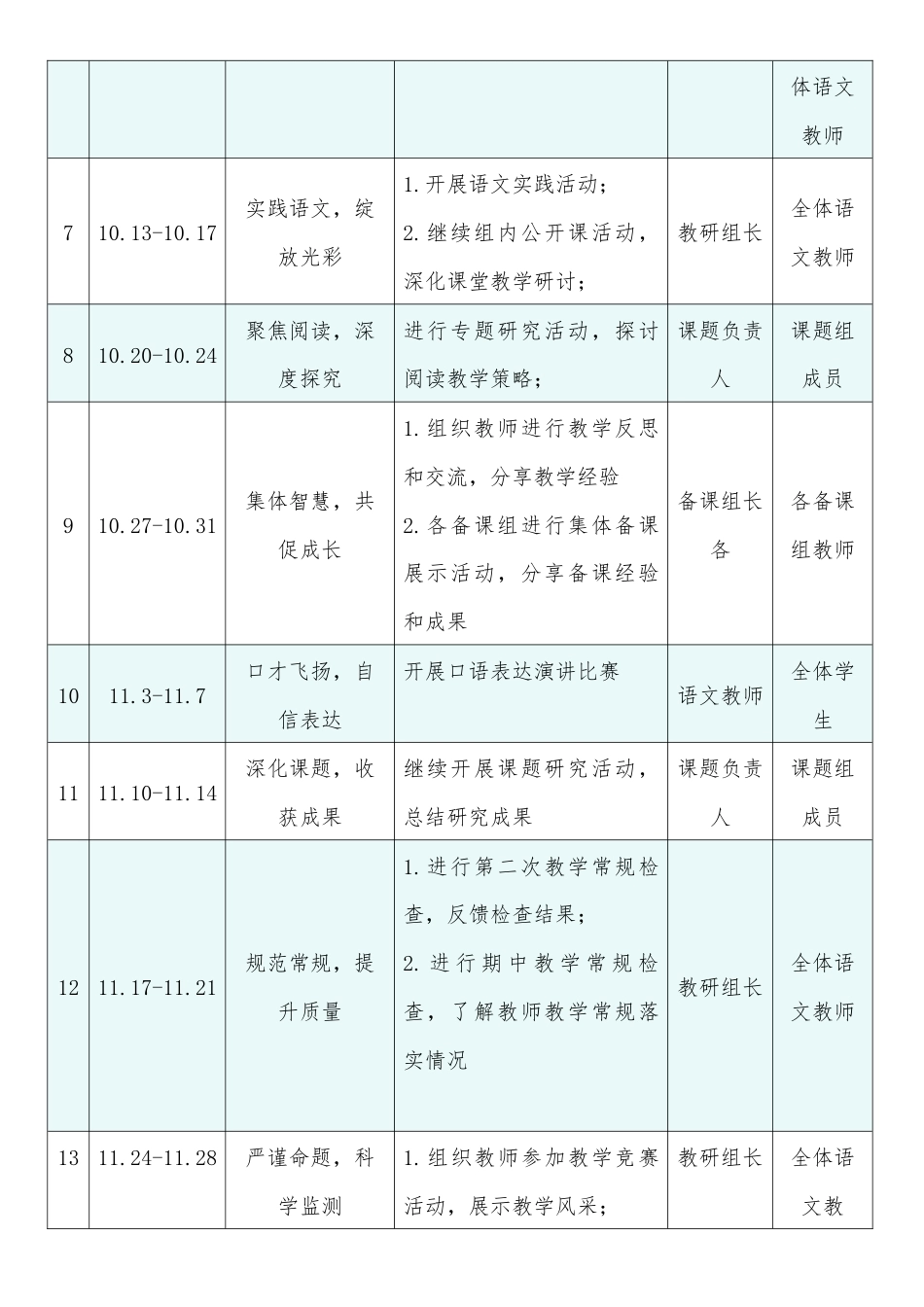 2025-2026学年第一学期语文教研组工作安排表:翰墨深耕育桃李,教研共育启新程_第2页