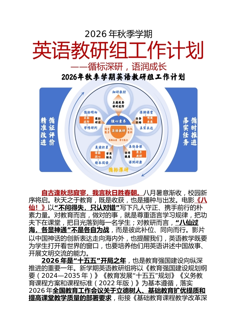 2026年秋季学期英语教研组工作计划——循标深研_语润成长_第1页