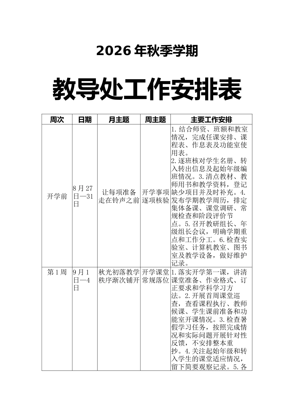2026年秋季学期教导工作安排表_第1页