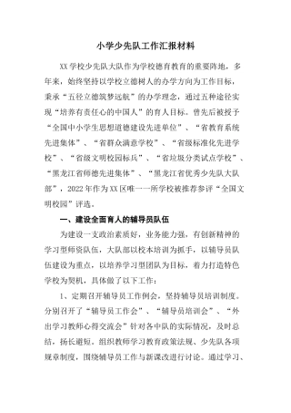 小学校少先队工作汇报材料