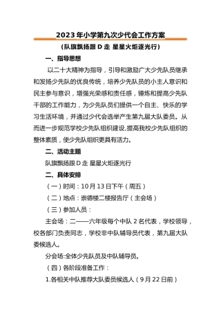 2023年小学第九次少代会工作方案