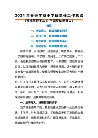 编号3338 2024年春小学班主任工作总结汇报