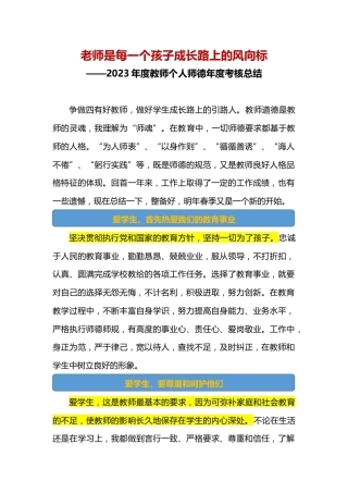 2023年度教师个人师德年度考核总结