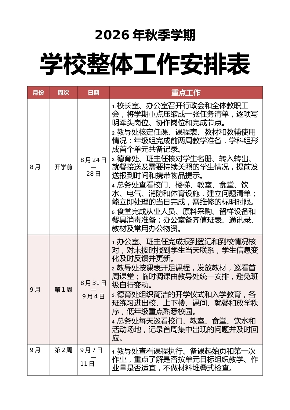 2026年秋季学期学校整体工作安排表_第1页