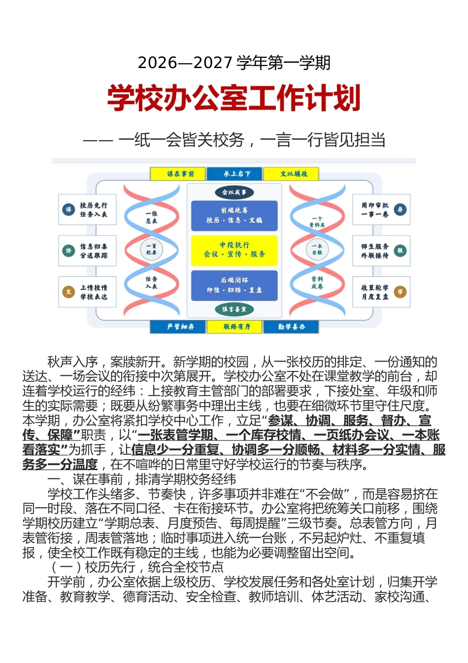 2026-2027学年第一学期学校办公室工作计划—— 一纸一会皆关校务,一言一行皆见担当_第1页